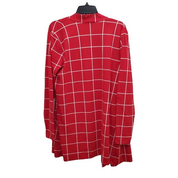 Zenana Women's Red White Windowpane Plaid Long Open Front Jersey Cardigan Sz XL - Picture 5 of 5